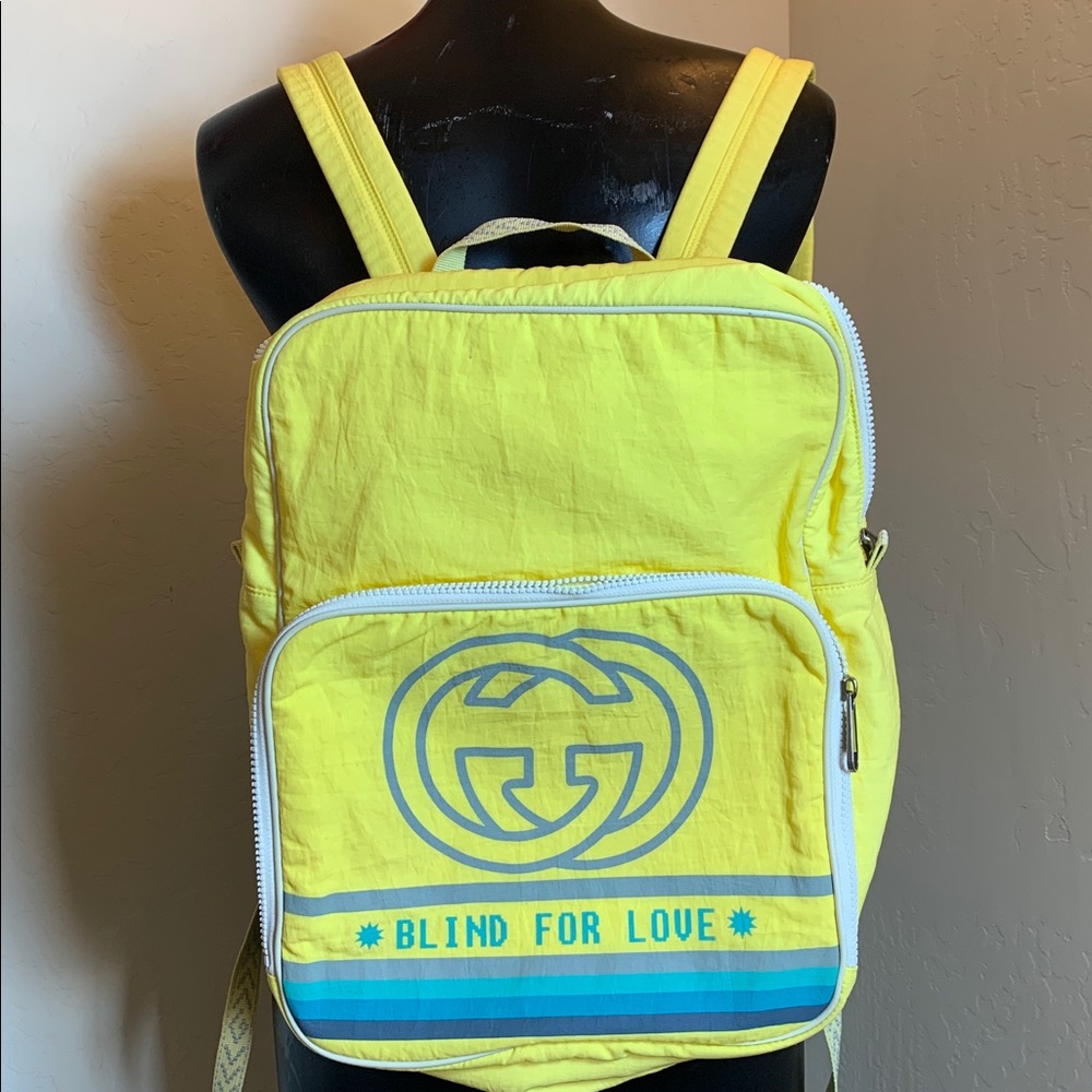Gucci Yellow Nylon “Blind For Love” White Leather Trim Backpack Bag